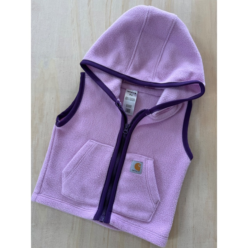 Carhartt Kids Fleece Hooded Vest Purple Full Zip Logo 6 Months toddler baby cozy